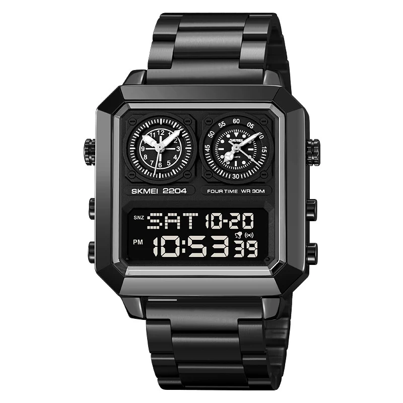 Moda digital luminosa relógios masculinos pulseira de aço inoxidável à prova dwaterproof água cronômetro esporte masculino relógio de negócios casual para homem