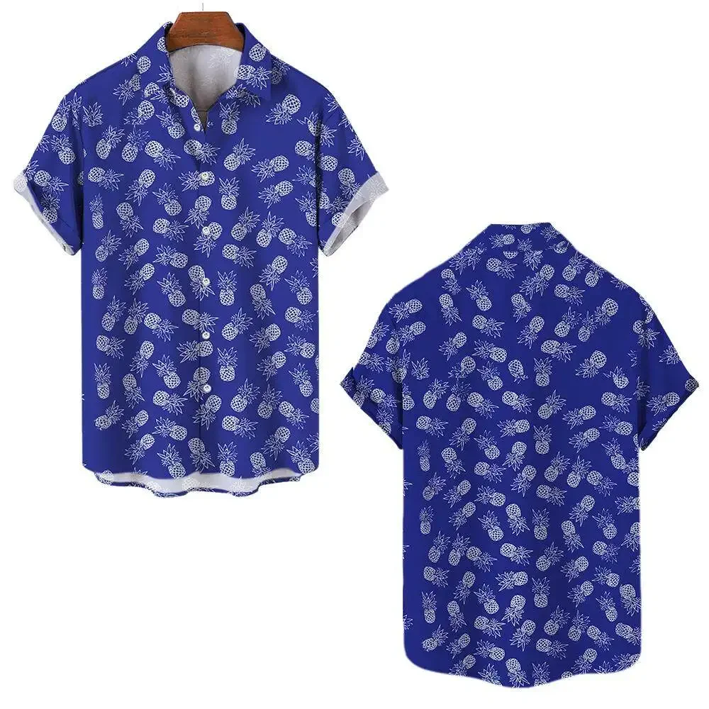 Men's Short-sleeved Shirt Tropical Rainforest Fruit Print Hawaiian Seaside Leisure Vacation Top Summer Fashion Oversized Top 5XL