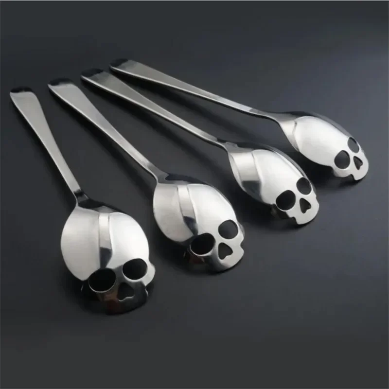 Stainless Steel coffee Scoop Skull shape Dessert Spoon Food Grade Ice Cream Candy Tea Spoon Tableware Drop shipping