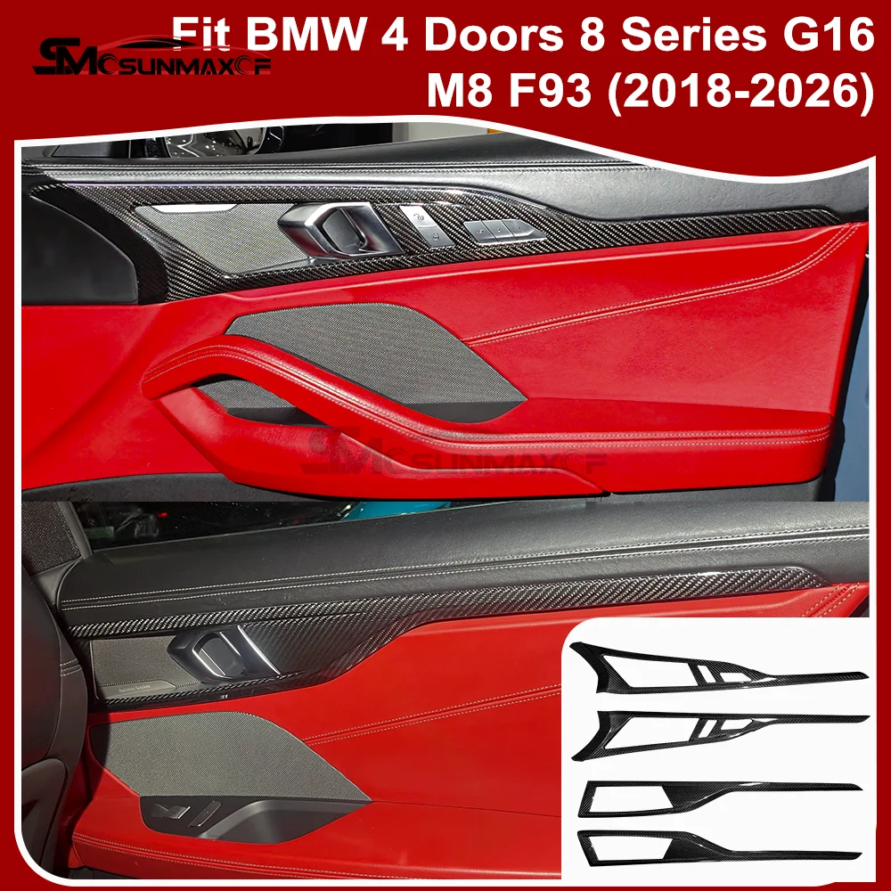 For BMW 8 Series G14 G15 G16 M8 F91 F92 F93 2018-2026 Dry Carbon Fiber Front  Back Door Panel Trim Strip Interior Stick On Cover