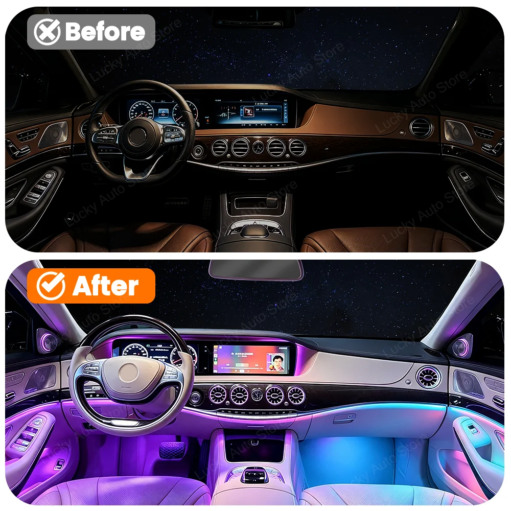 For Mercedes Benz W222 S-Class 2014-2020 Car LED 7/64 Color Ambient Light Active Colorful Lnterior Modification Lighting