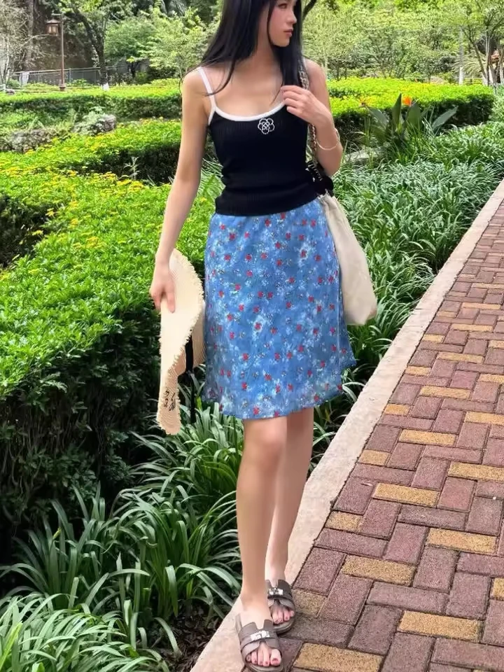 New Fashion Floral A-line Midi Skirts For Women 2026 Summer Printed Beach Bodycon Fishtail Skirt
