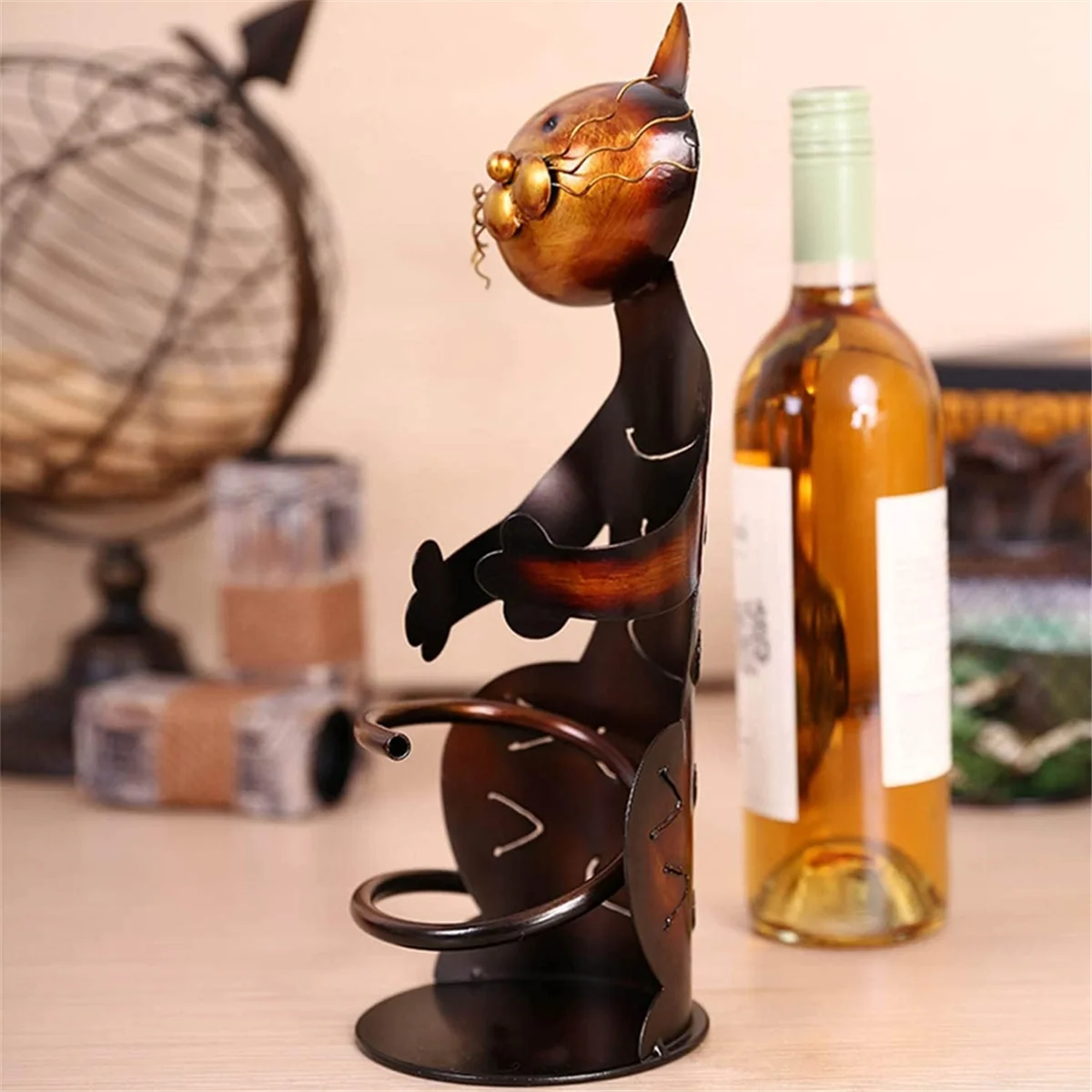 Cat Wine Holder Rack Cat Shaped Wine Holder Stand Metal Decorative Cat Wine Bottle Holder Sculpture