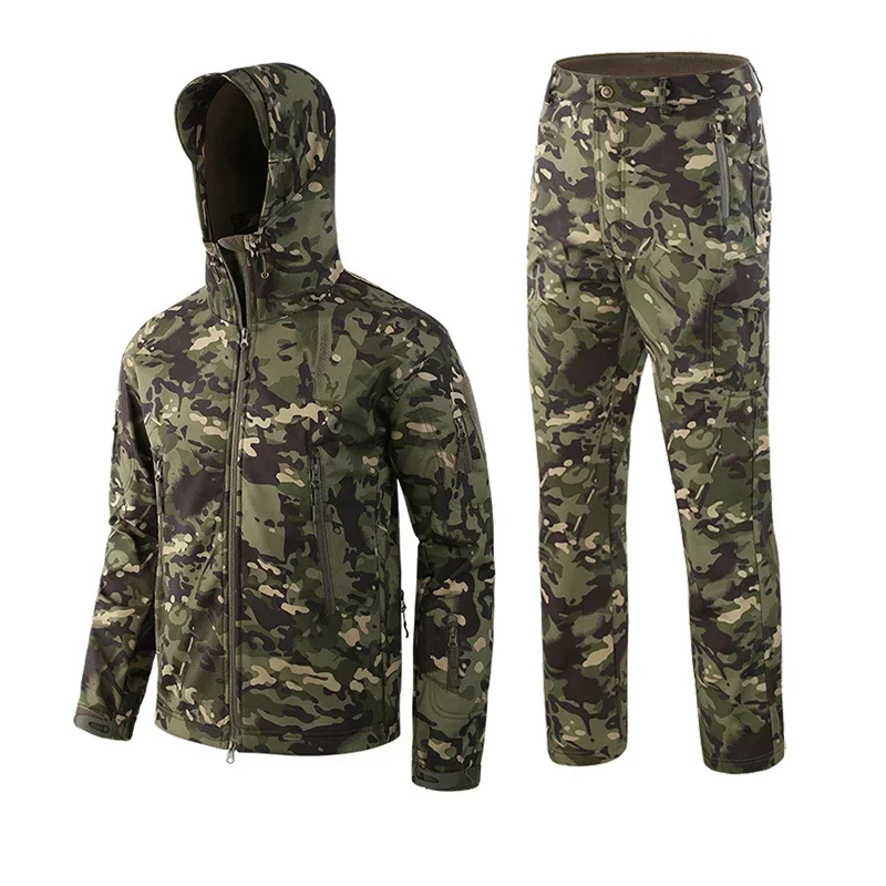 

Men Camouflage Jacket Sets Outdoor Shark Skin Soft Shell Windbreaker Waterproof Hunting Clothes Set Tactical Clothing