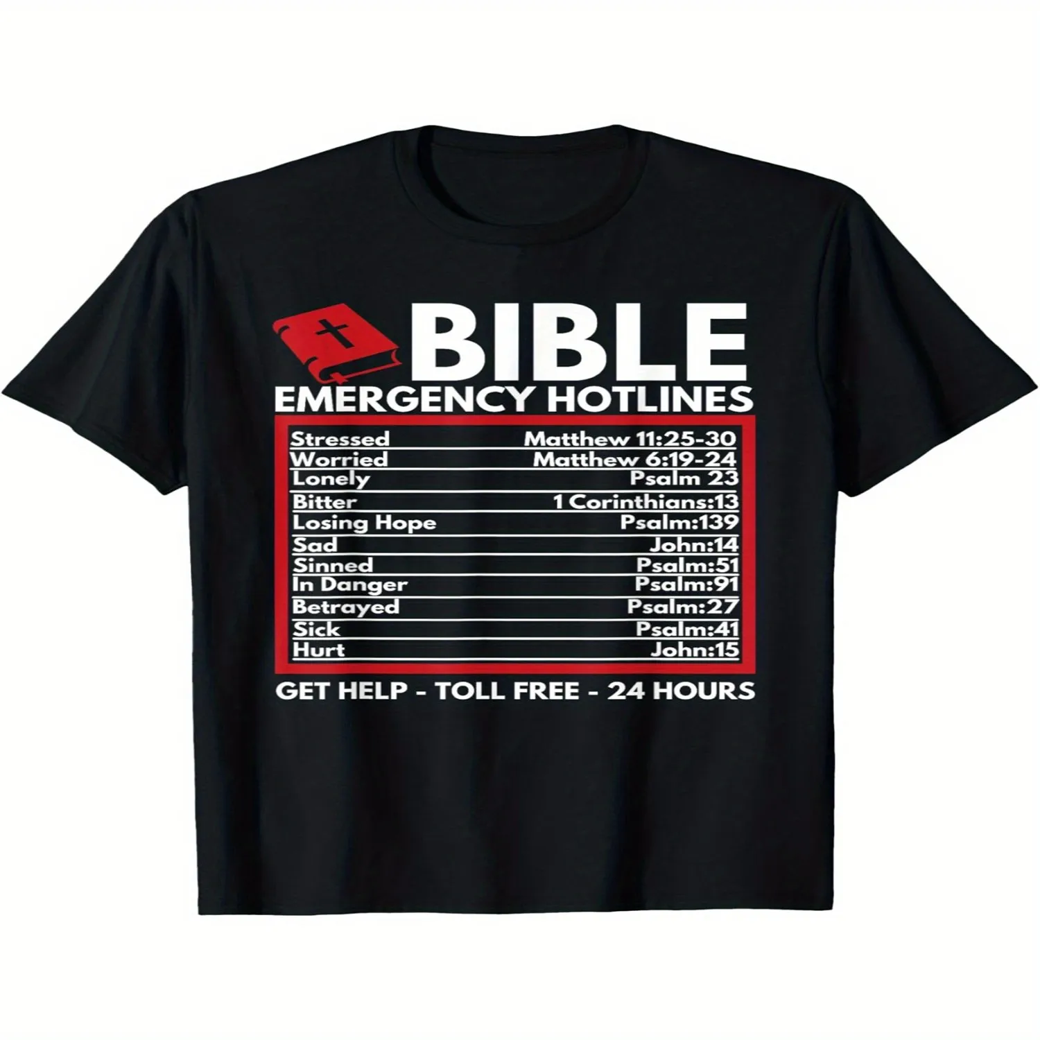 Bible Emergency Numbers - Funny Christian Bible Jesus T-Shirt 100 Cotton, Halloween Thanksgiving Christmas Gift for Men Women Family Friends, S-XXXL, Black Graphic Tee, Vintage Style Tee,