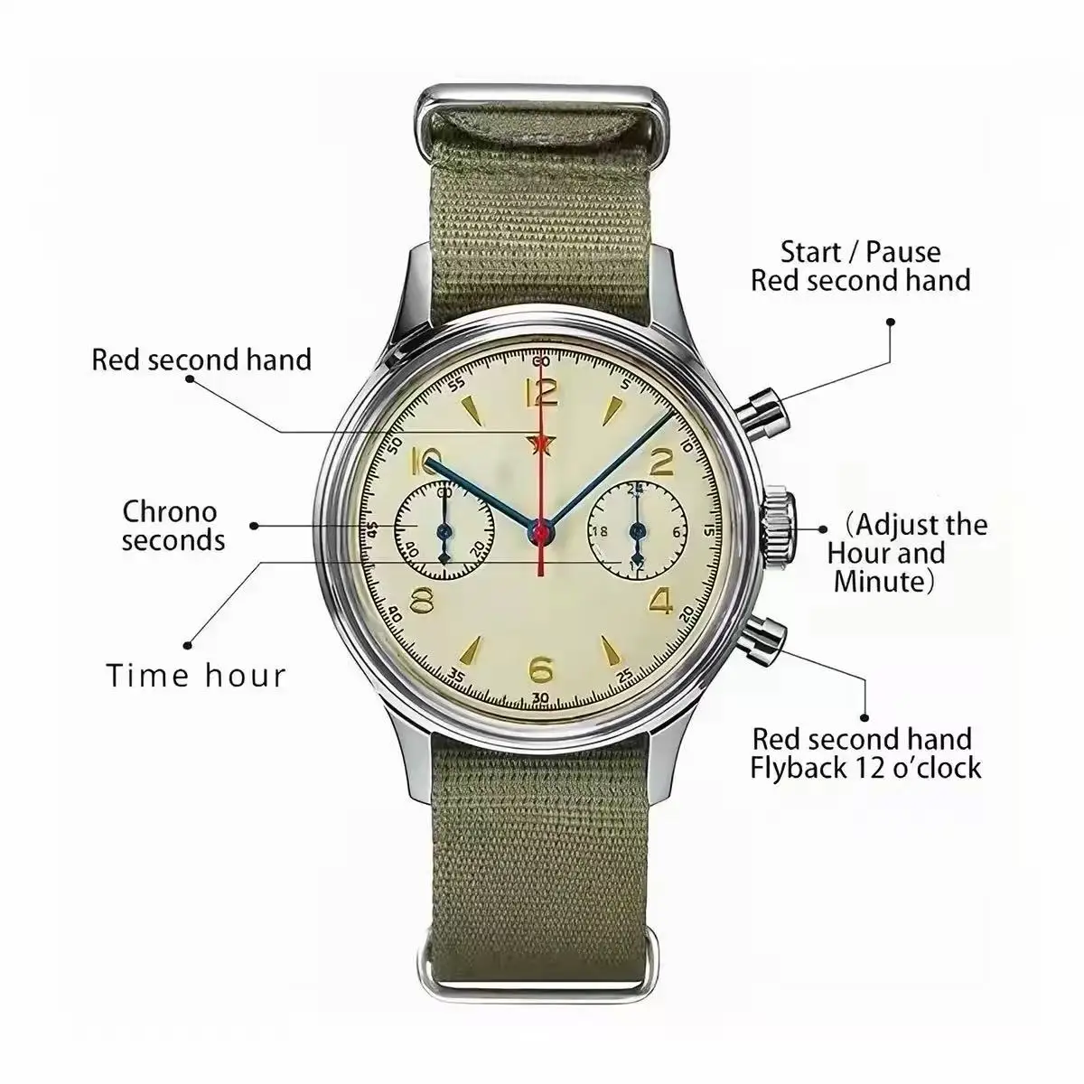 Men's Watches 1963 Pilot Automatic Watch 42mm Waterproof Retro Quartz Chronograph vintage Dress Watch view 5