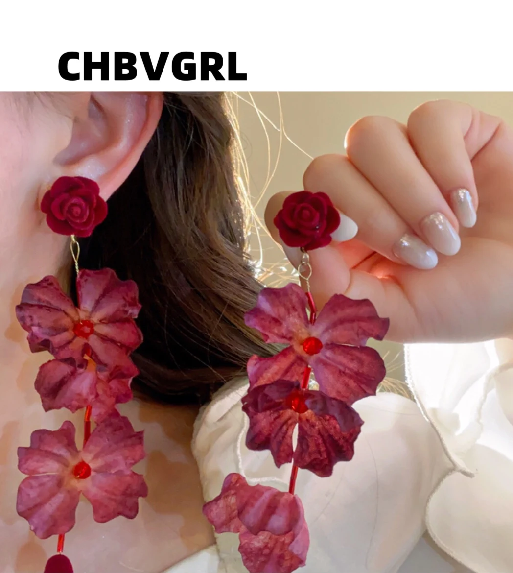 

Popular Bohemian fabric flower fringe earrings, exaggerated, versatile, holiday style, earring, luxurious, high-end earring