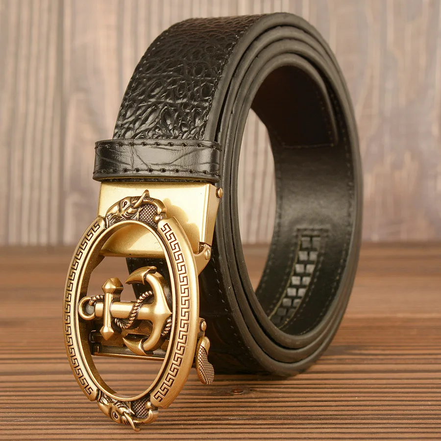 

Men's leather belt retro personalized crocodile pattern casual belt boat anchor automatic buckle belt cowhide