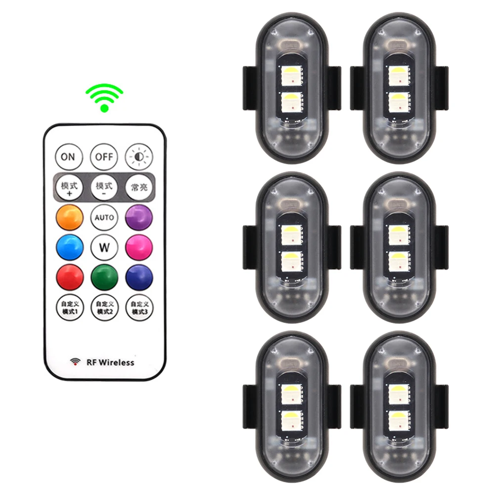 1-6PCS Wireless LED Drone Strobe Light for Motorcycle Car Bike Remote Control Warning Light Indicator Light USB Charging 8Colors