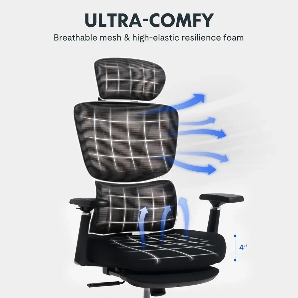 OC4 Plus Office Chair,Big and Tall Mesh Computer Desk Chair,Ergonomic Task Chair with Adjustable Lumbar Support,Headrest