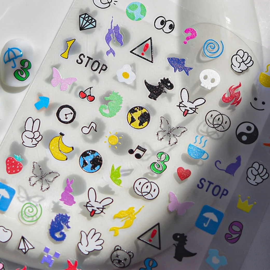 Hans frutas animais peixe número olho tempo estrela coroa padrão guindaste de papel lápis dinossauro coração arte do prego adesivos manicure decalques