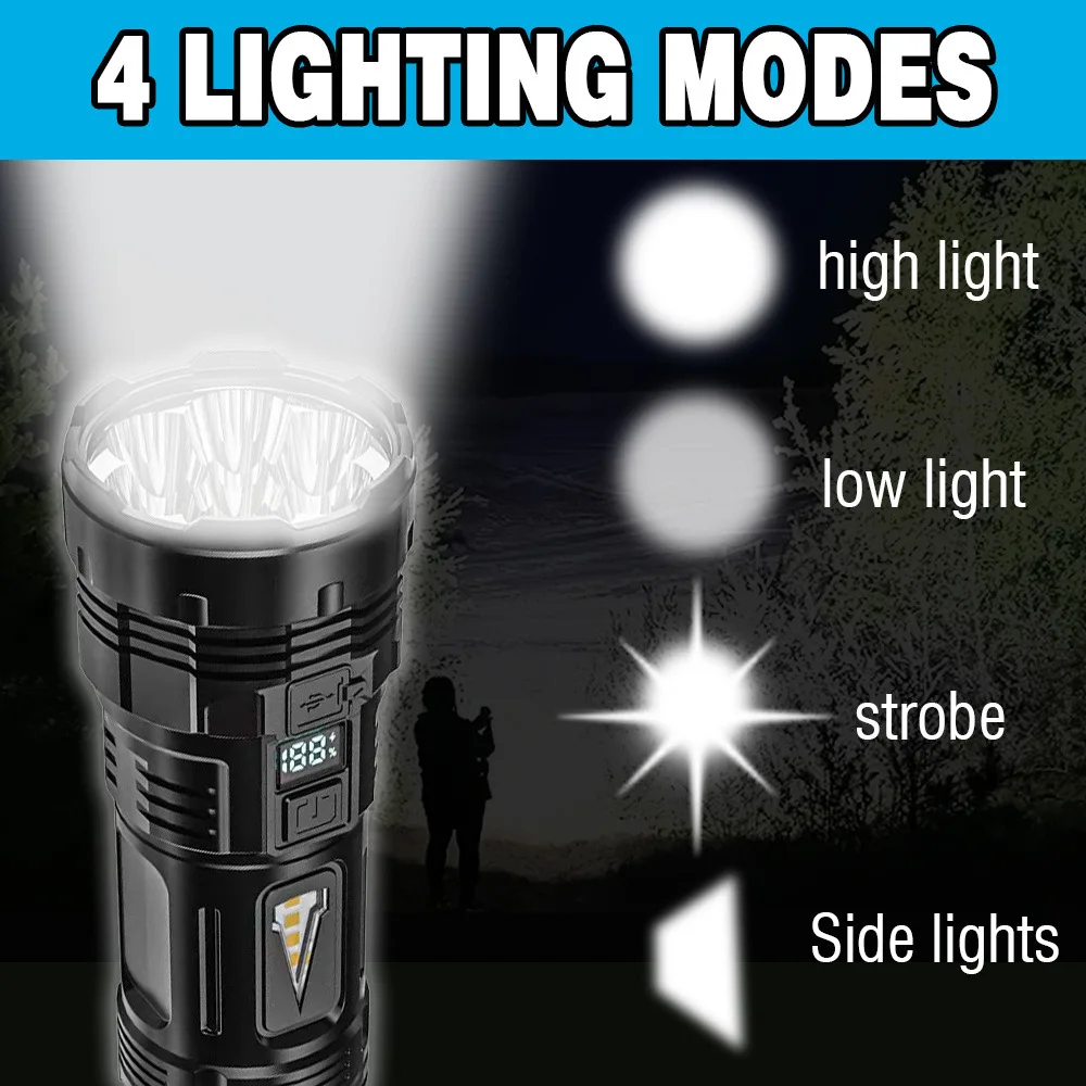 2024 New 7*LED Super Bright Flashlight Rechargeable Built-in Torch Tactical Lantern Outdoor Work Light Camping Fishing Light