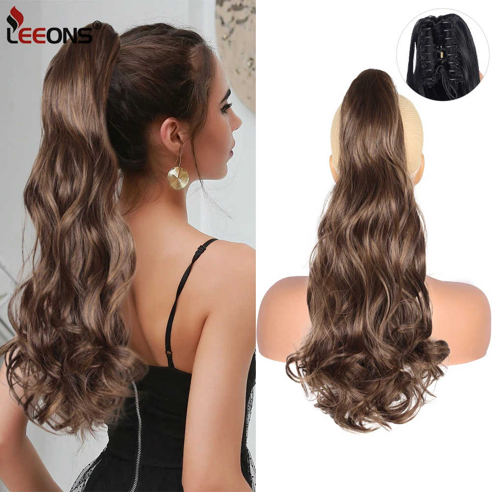 

Leeons Cheap Wavy Claw Clip In Ponytail Hair Extensions Synthetic Fluffy Hairpiece for Women Daily Use 22 Inch Clip in Ponytail