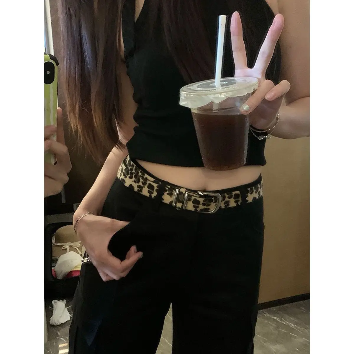 Boho Chic Leopard Print Belt for Women - PU Leather Slim Dress Belt, Adjustable Waistband for Dresses & Jeans, Custom Sizing