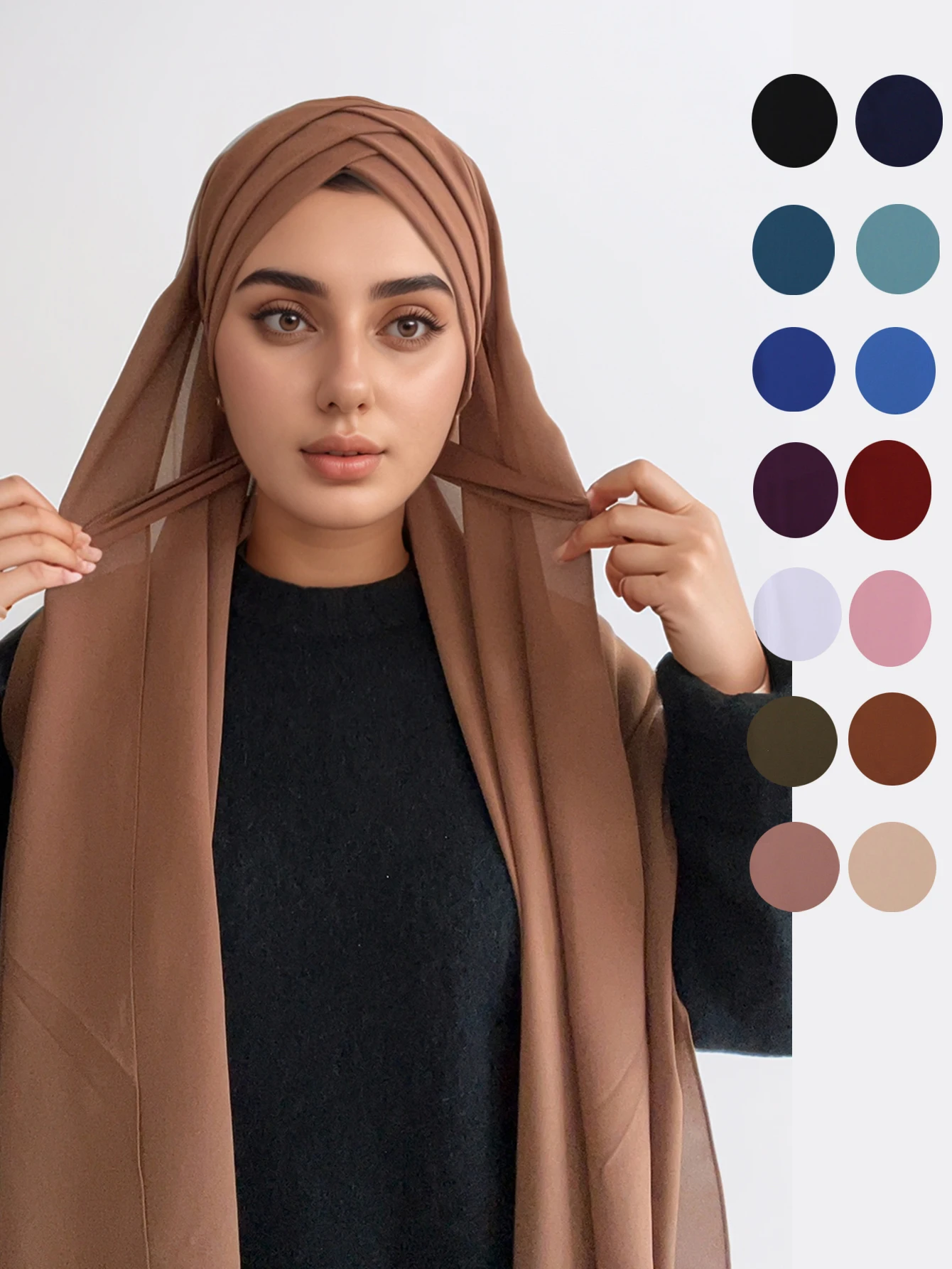 Muslim Cross Tie Chiffon Instant Hijab Good Stitch Scarf Soft Turban Plain Headband Wraps Foulard Shawls Supplier