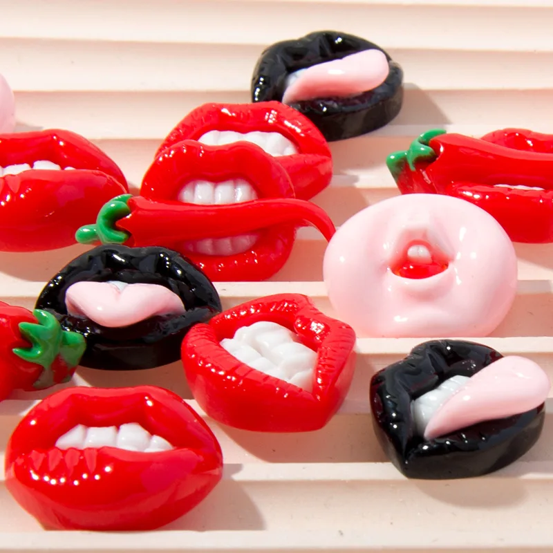 10Pcs New Lovely Mini Cartoon Red Sexy Charm, Lips Resin Cabochon Scrapbook Diy Jewellery Hairpin Accessories Decorate Craft A66