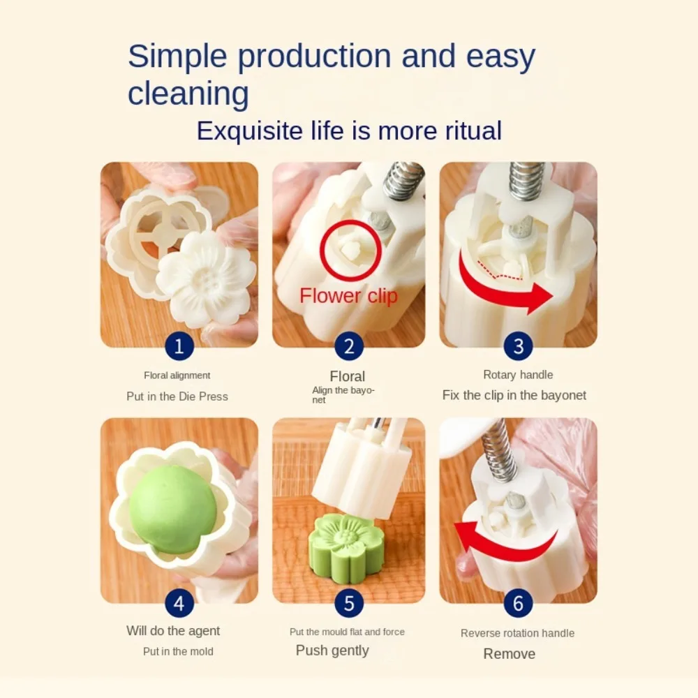 Bakeware 3D Mooncake Mold Hand-pressed Flower-shaped Cookie Stamp Mould Reusable Mini Size Pastry Making Tools Baking Tools