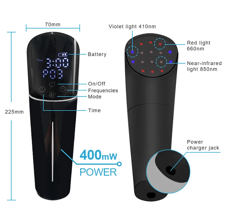 أداة علاجية LED سوداء محمولة للقطط والكلاب، تصميم كلاسيكي منخفض المستوى مع خصائص التطهير