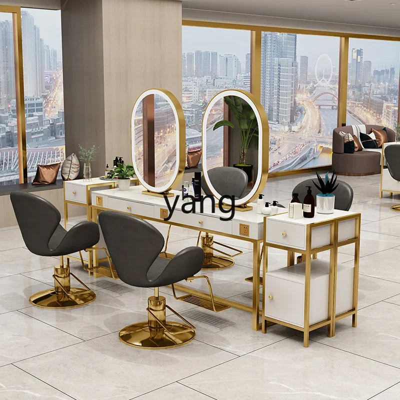 CX Barber Shop meja rias kabinet terintegrasi dengan pencahayaan dua sisi cermin untuk Salon rambut