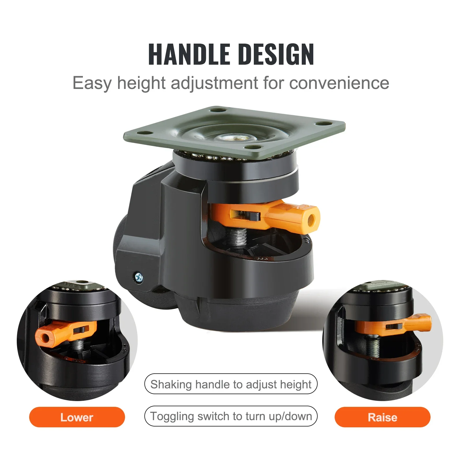 SucceBuy 4Pcs Leveling Casters Heavy Duty Swivel Caster Wheels with Handle Design Height Adjustable Feet for Workbench Machine