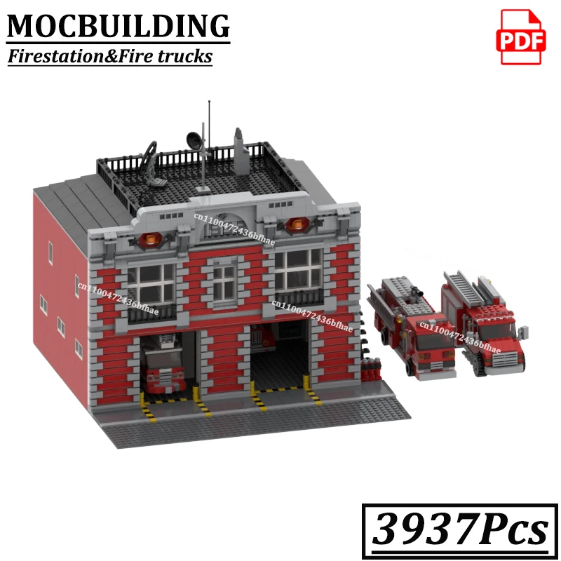 Fire Station Model Fire Trucks City Emergency Rescue Trucks Blocks MOCBUILDING Firehouse Bricks Garage Construction Gifts