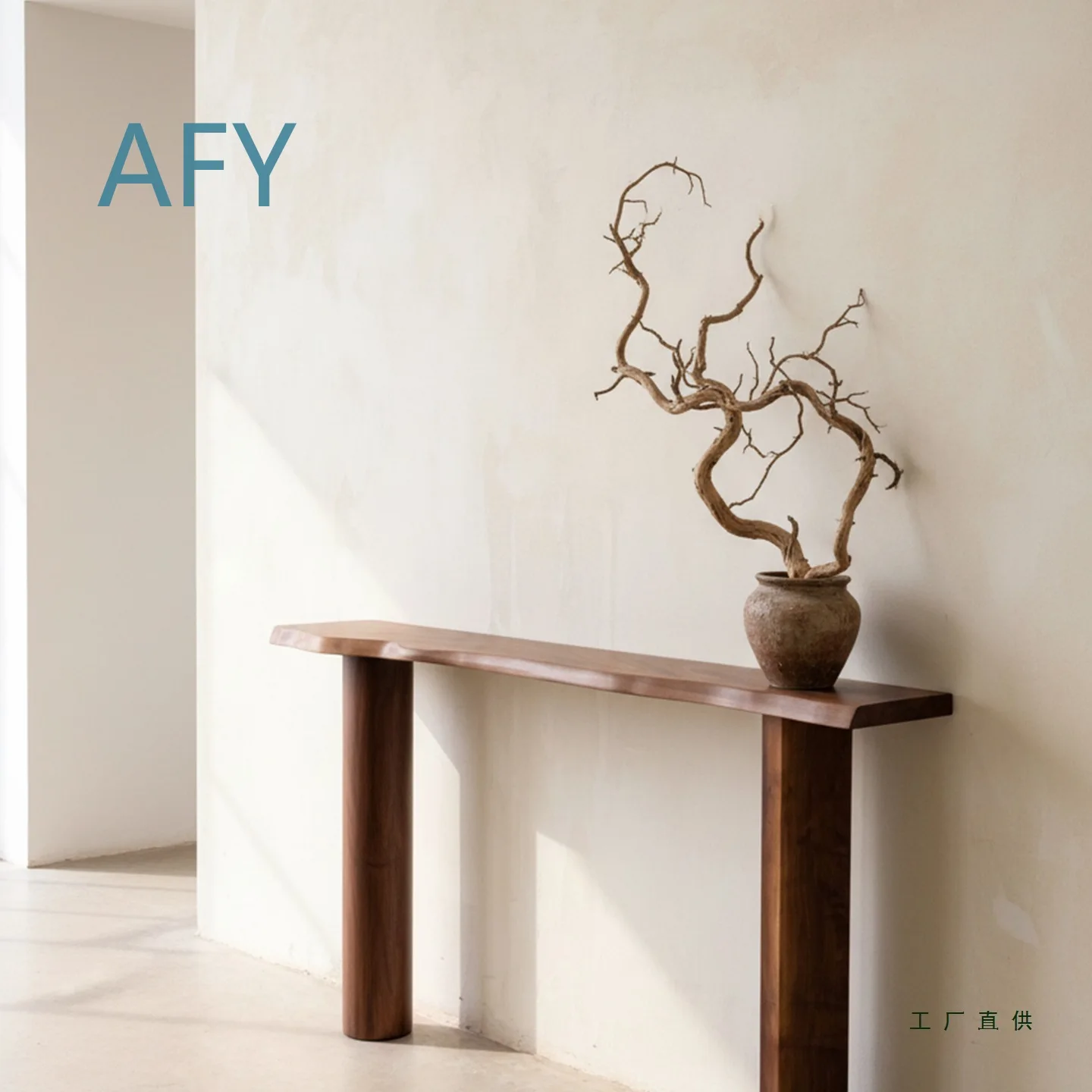 Wabi Sabi Style Natural Edge Wooden Console Table for Living Room Entryway Rustic Distressed Decorative Sideboard Wall