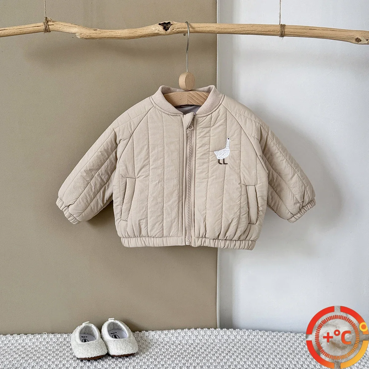 

Winter Soft Warm Jacket For Kids Goose Embroidery Stripes Outerwear Baby Toddler Thick Coats Children's Clothes
