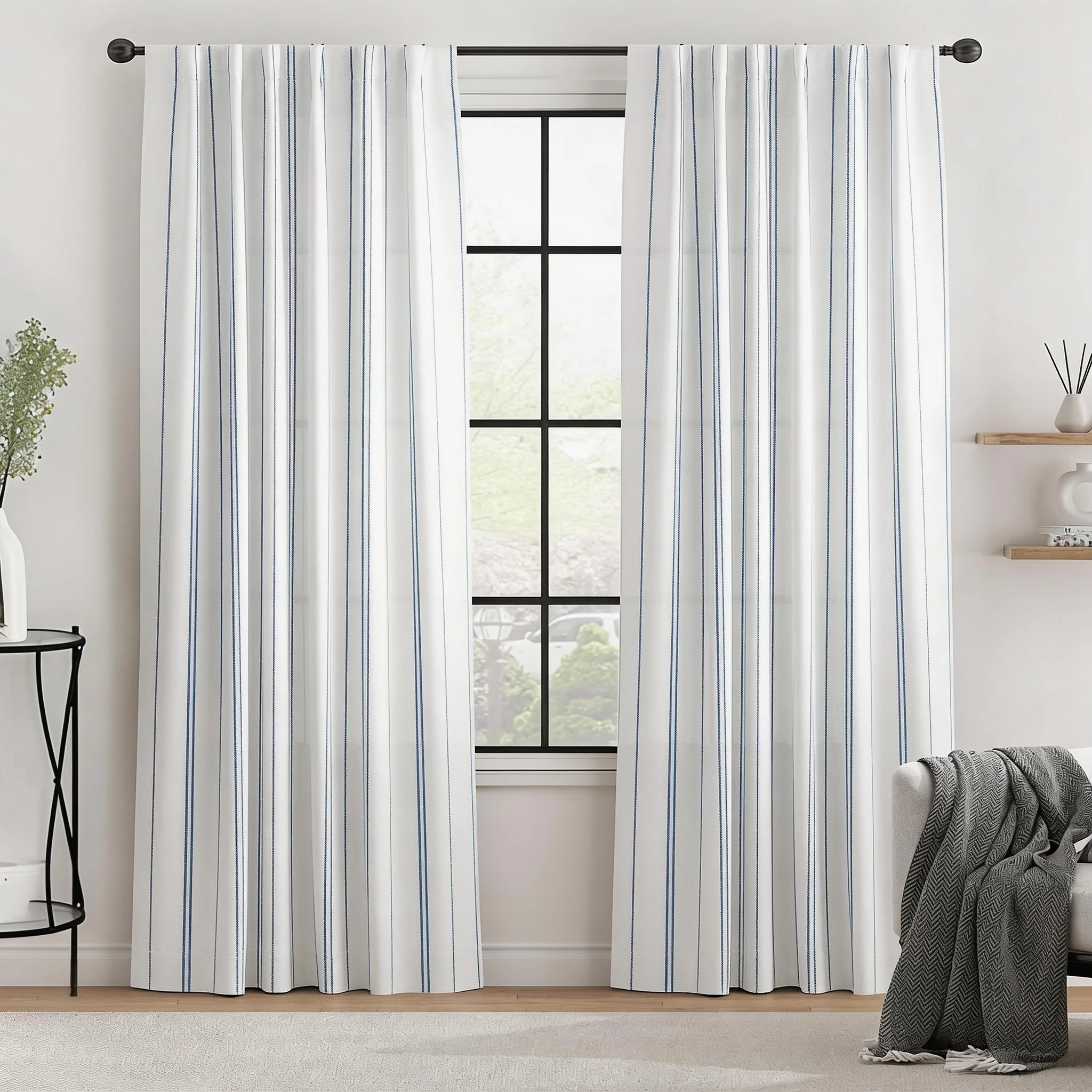 Blaue Moderne Gestreifte Verdunkelungsvorhänge, Polyester-Material, Geeignet für Schlafzimmer & Wohnzimmer, Essentielle Wohnküchen-Ausstattung