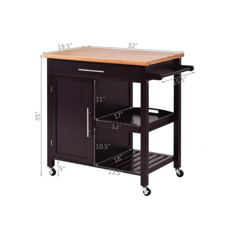 L32''*W19.5''*H35'' Kitchen Furniture Utility Rolling Storage Island Serving Cart with Wheels Drawer and Shelves