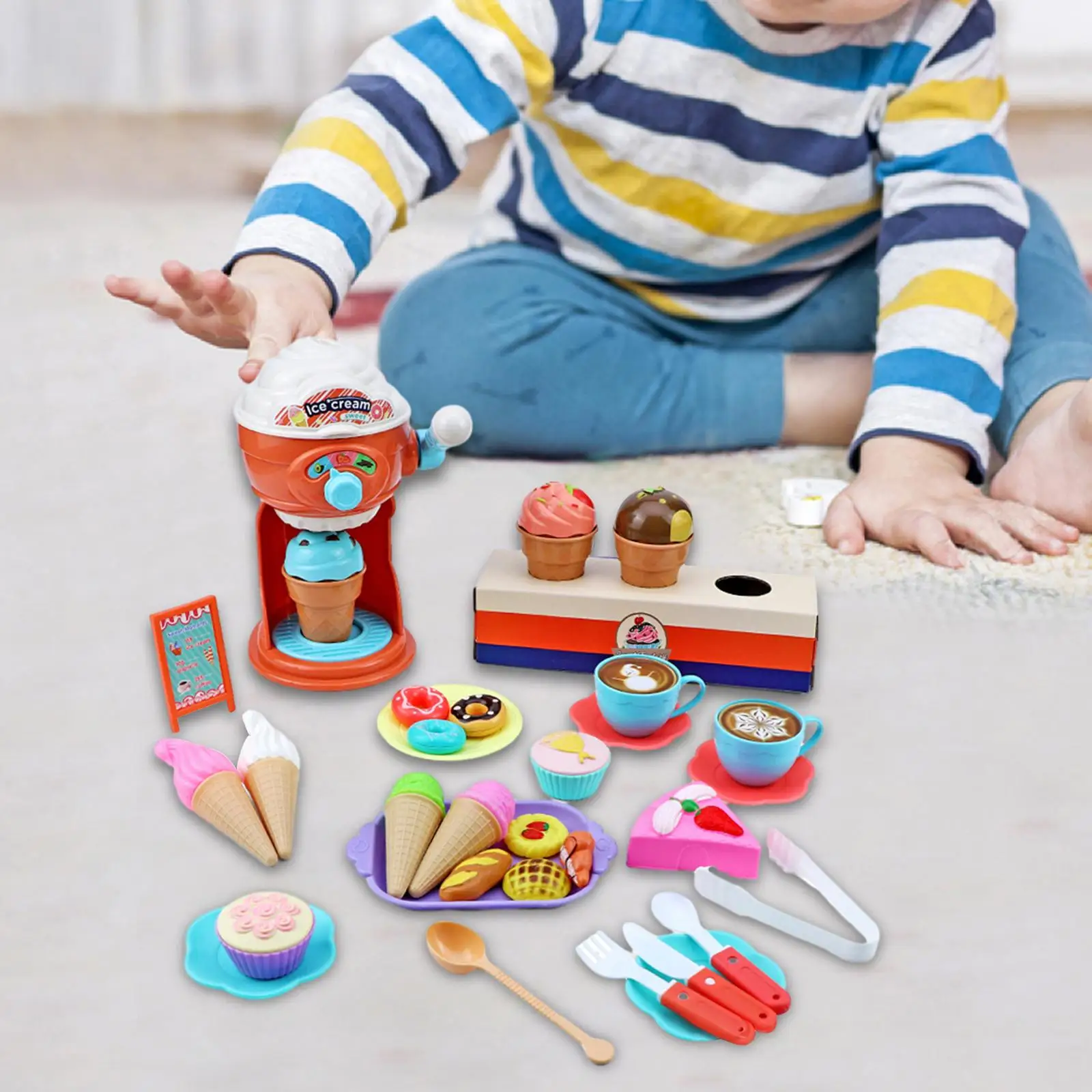 38x set di giocattoli per torta di tè pomeridiano, set di giocattoli per gelatiera, accessori per dessert