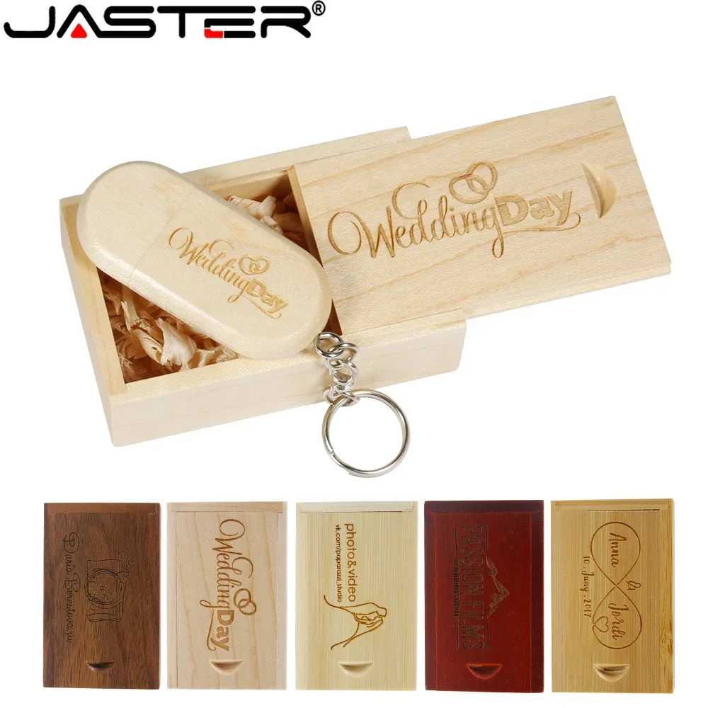 Pendrive de madera de arce + caja personalizada, Pendrive de nogal con llavero, unidad Flash Usb de 4GB, 8GB, 16 GB, 32GB, regalo 2,0