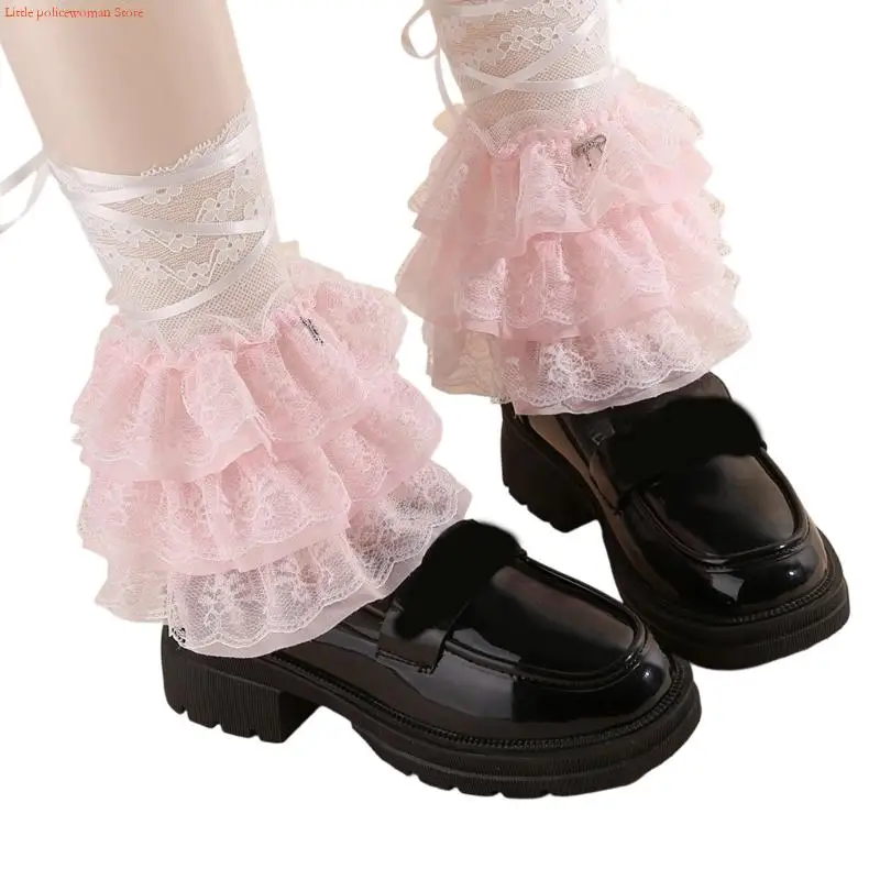 F92D Maniche in pizzo facile manutenzione Calzini elastici polpaccio Scaldamuscoli per costumi per appassionati cosplay