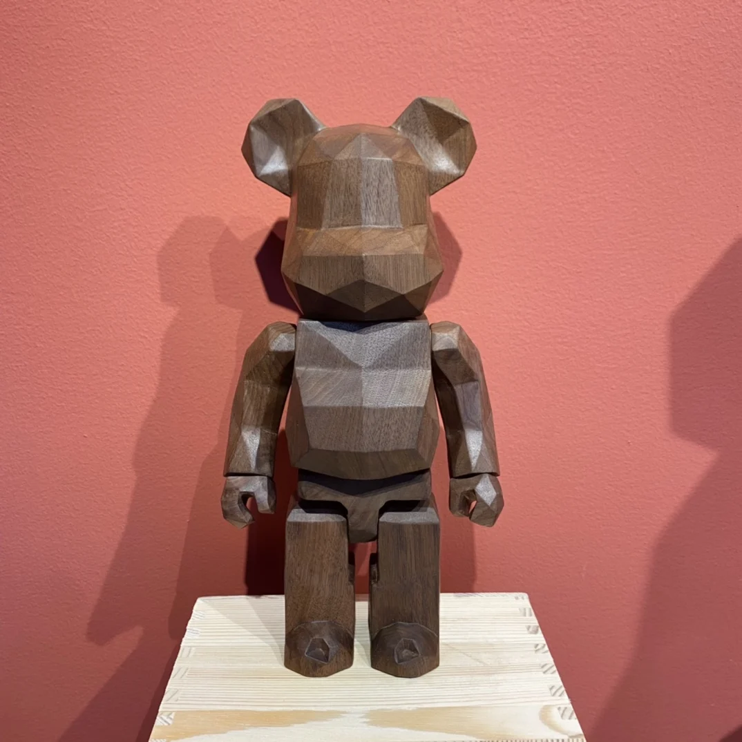 

Wooden Bearbrick 400% 28cm High Trendy Desktop Ornament Walnut Diamond Ebony Wave Birthday Gift for Bear Lovers