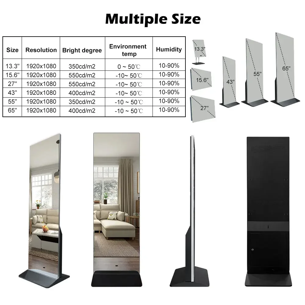 23/32/43/inch Touch Screen Digital Interactive Fitness Fit Out Mirror Stand Android A.i. Magic Smart Mirror Fitness Advertising
