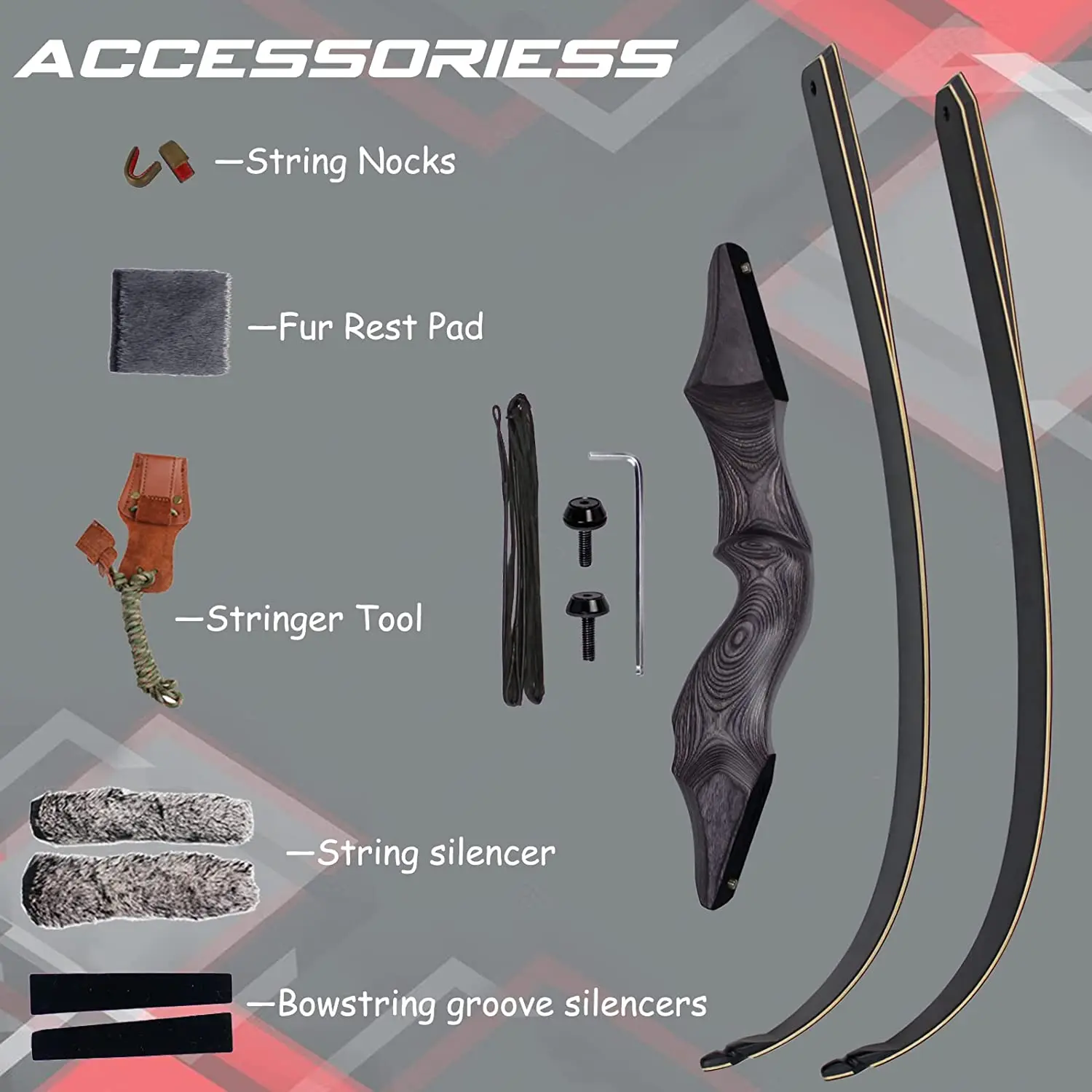 

58" Takedown Recurve Bow Bamboo Limbs Archery Right and Left Handed Riser Bow for Hunting Target Shooting 25-65Lbs