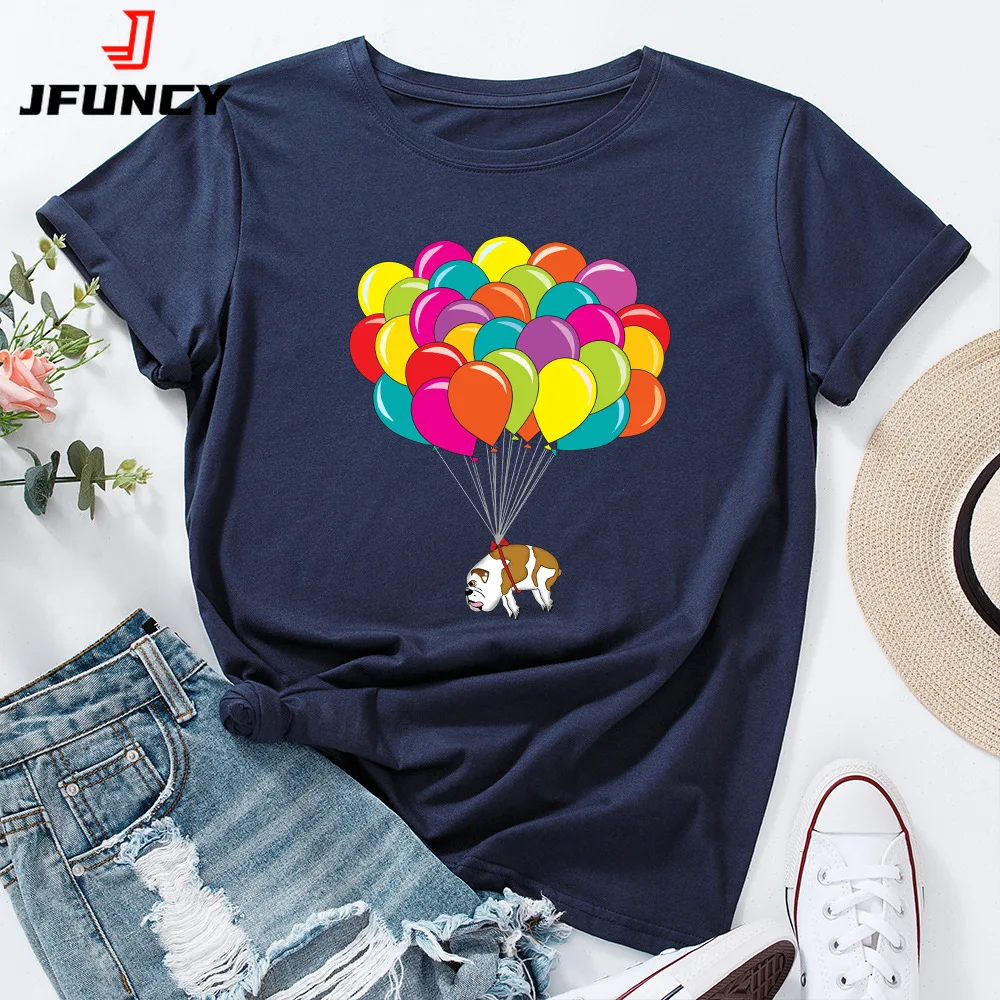 JFUNCY 5XL Women T Shirt Short Sleeve Summer Cotton T-Shirt Printed Female Tops Oversize Woman Casual Tshirt