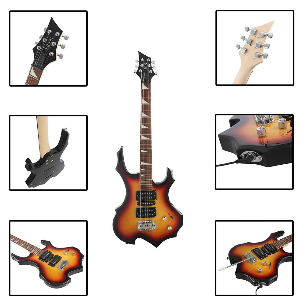 IRIN Sunset Electric Guitar 24 Frets Maple Neck Flame Electric Guitar Set with Picks Amp Strap Guitar Accessories