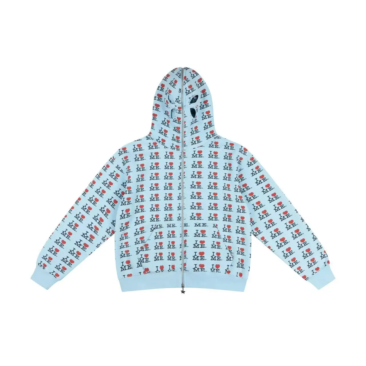 سترة بغطاء للرأس مطبوعة من Ashley Blue ILOVEME مع تطريز على شكل فراشة وغطاء للرأس، وكتف عادي وقصة ضيقة