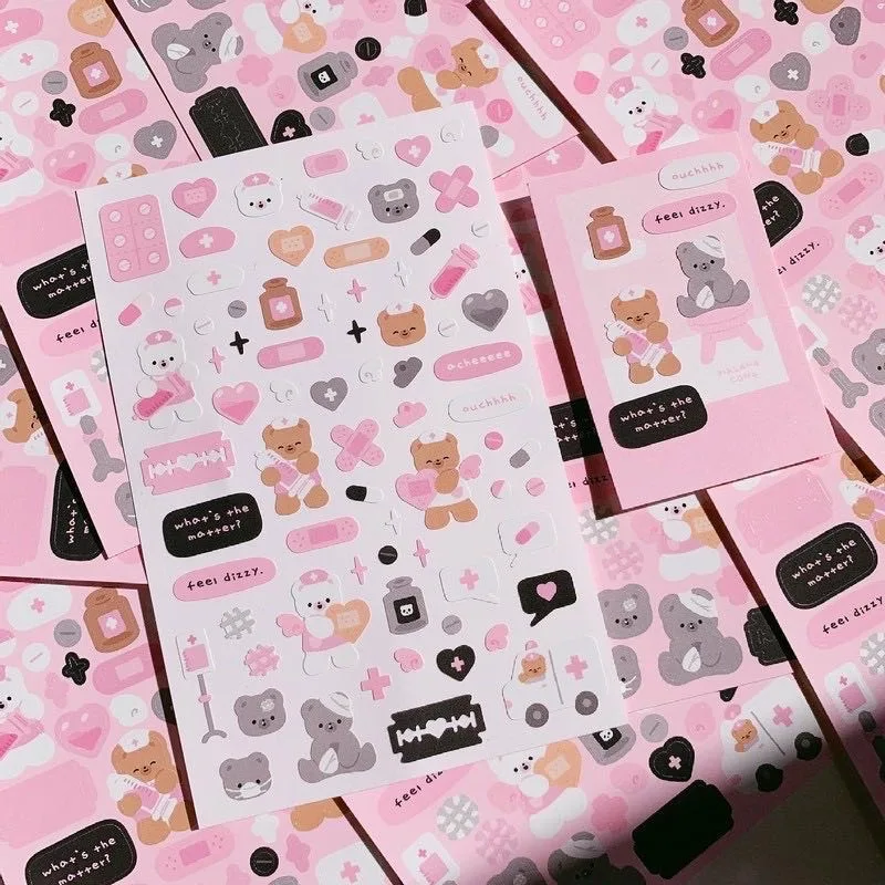 SKYSONIC Korean Bear Dialog Shiny Decorative Stickers Kawaii DIY Sticker Journal Postcards Gookca Material Stationery Suppli