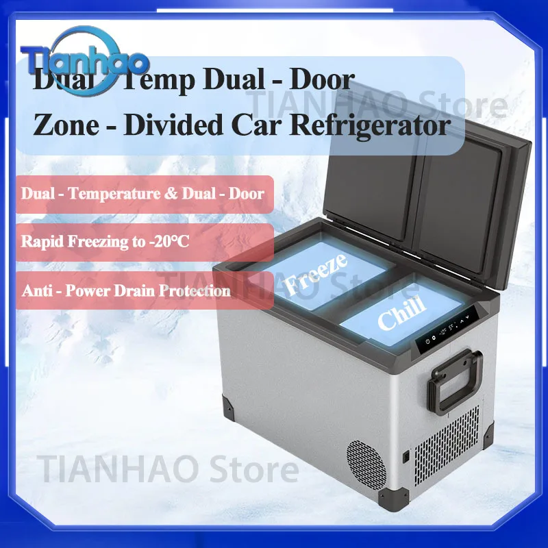 Dual Zones Compressor Cooling Mini Freezer 35L 45L 55L for 12V 24V Car Refrigerator with Handle