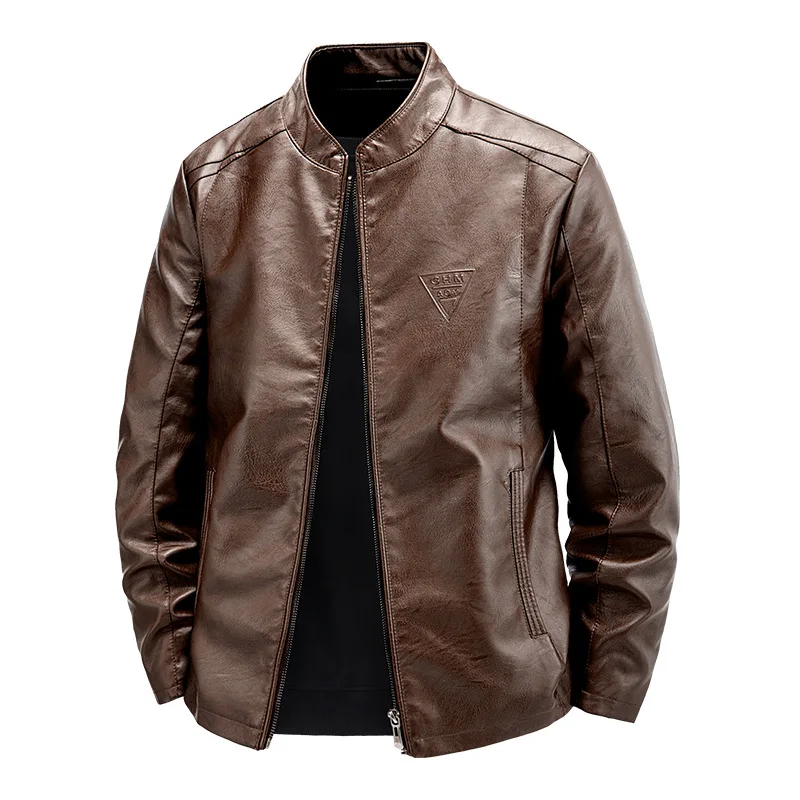 Stand Collar PU Jacket Men Motorcycle Biker Baseball Jacket Coat 5XL Plus Size Fashion Casual Cargo Jacket Male PU Coat Black