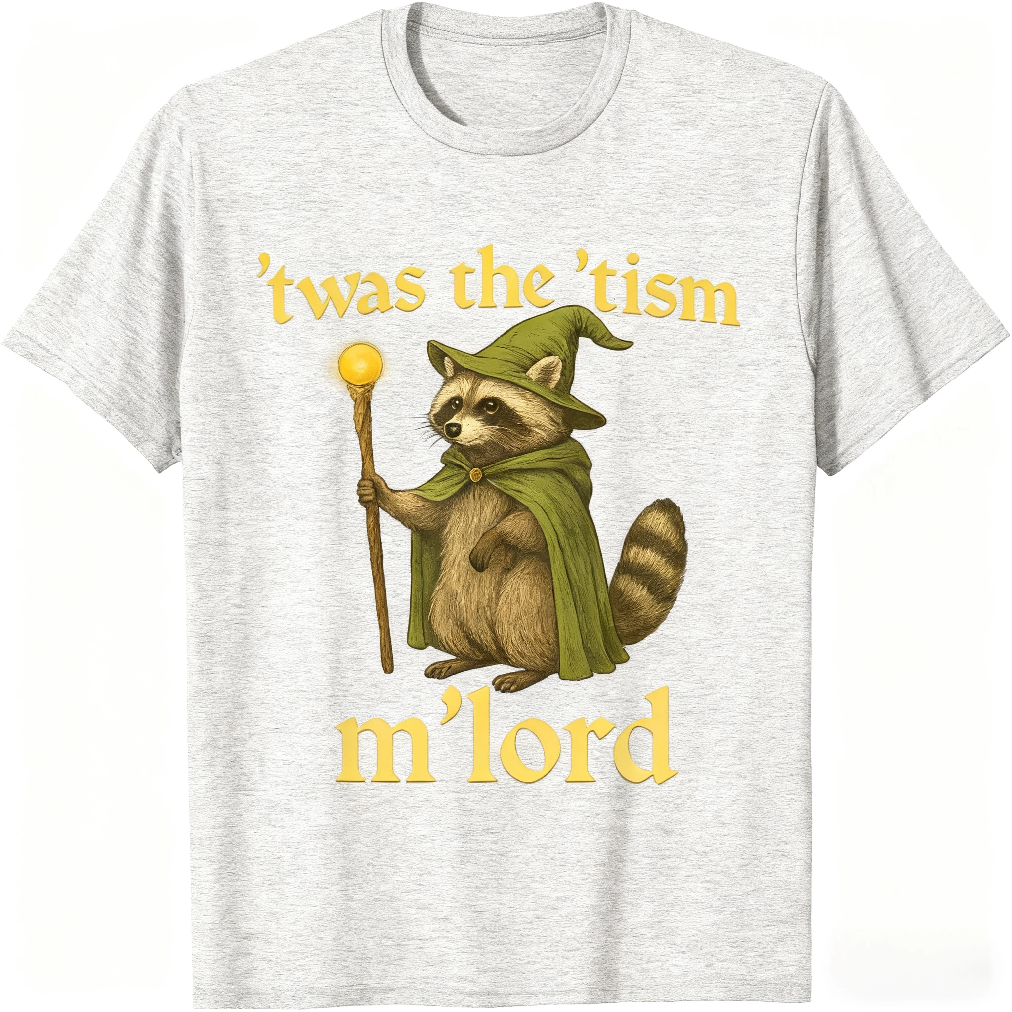 تي شيرت Twas The 'Tism Raccoon Wizard تي شيرت قطن 100% مع رسومات حيوانات خيالية للتوحد وشعار فكاهة ملابس شارع عصرية