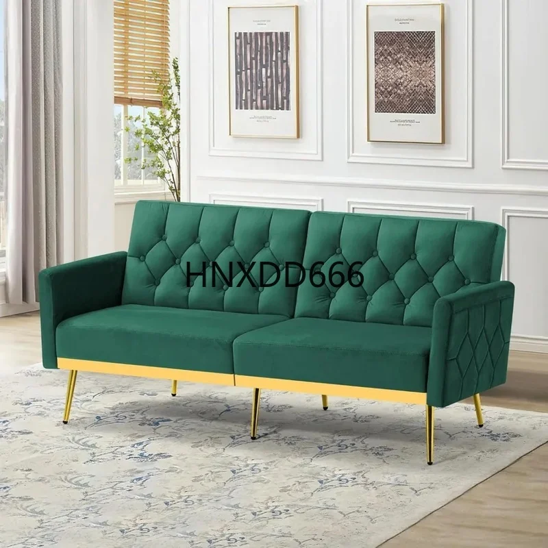 

Velvet Convertible Futon Sofa Bed with Adjustable Armrests and Backrests, Button Tufted Sleeper Couch for Bedroom