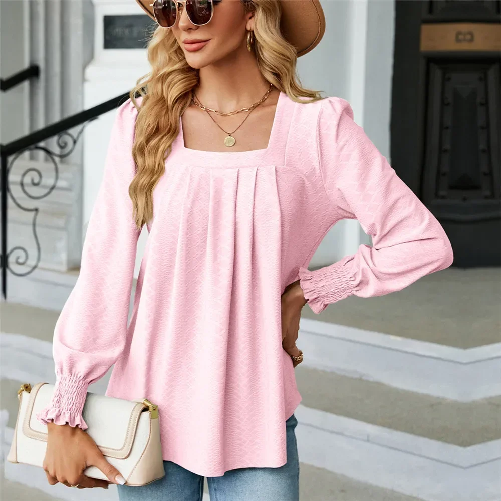 Women's Blouses and Shirts for Women Elegant Clothes Korean Long Sleeve Square Neck Female Chiffon Tops Spring Autumn Clothing