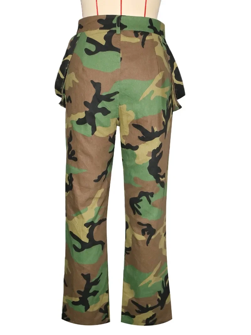 Pantalon Cargo droit imprimé Camouflage multi-poches pour femmes, mode bouton mouche taille haute, ample, décontracté, Streetwear, bas