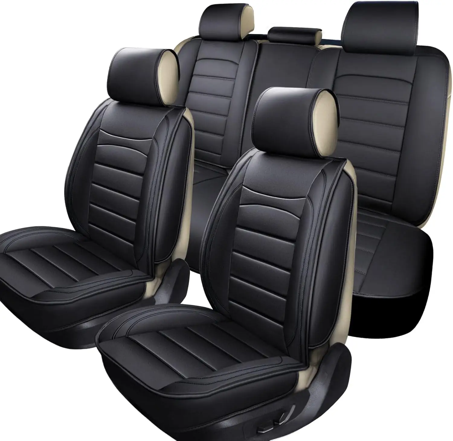 

Waterproof Leather seat Covers, 5-Piece Black Set for Jeep, Van, SUV, Pickup, Sedan, Wagon. Universal Black Interior Accessories