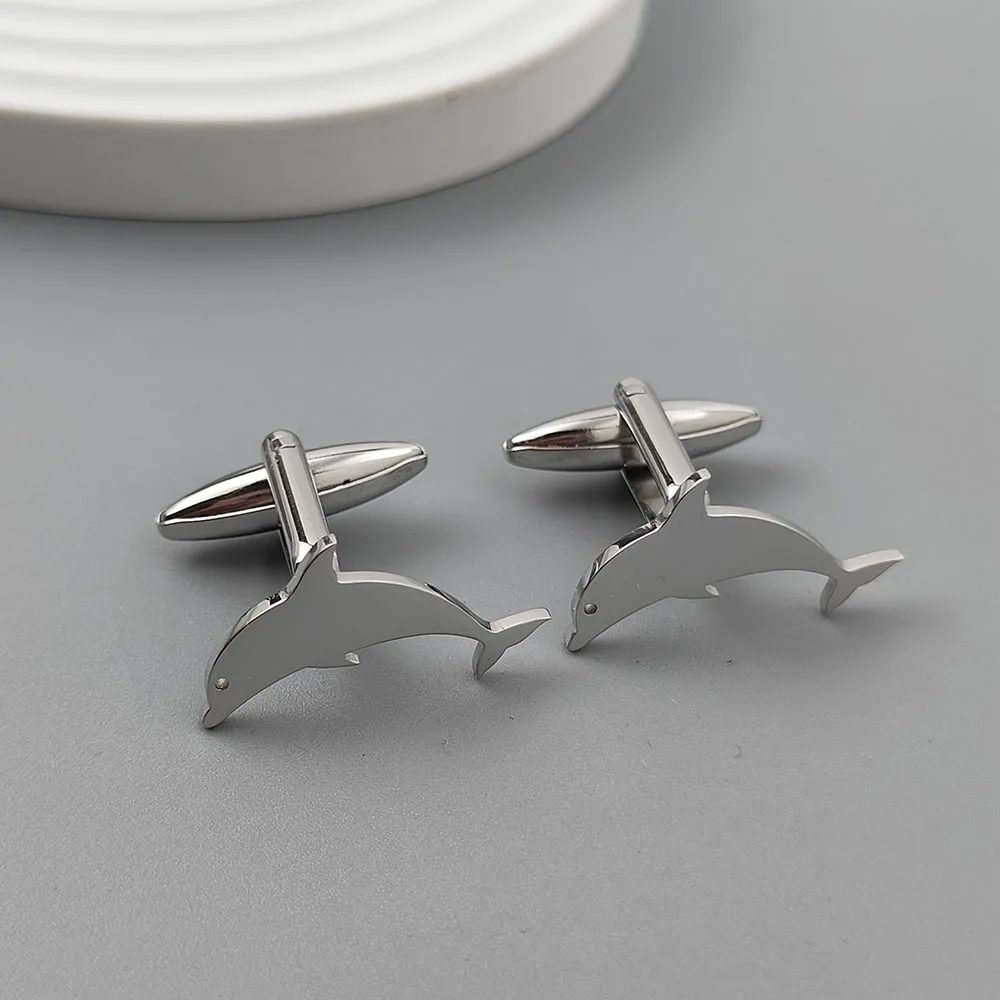 Punk style cute dolphin stainless steel 18K gold-plated cufflinks, silver French shirt buttons, suit wedding accessories