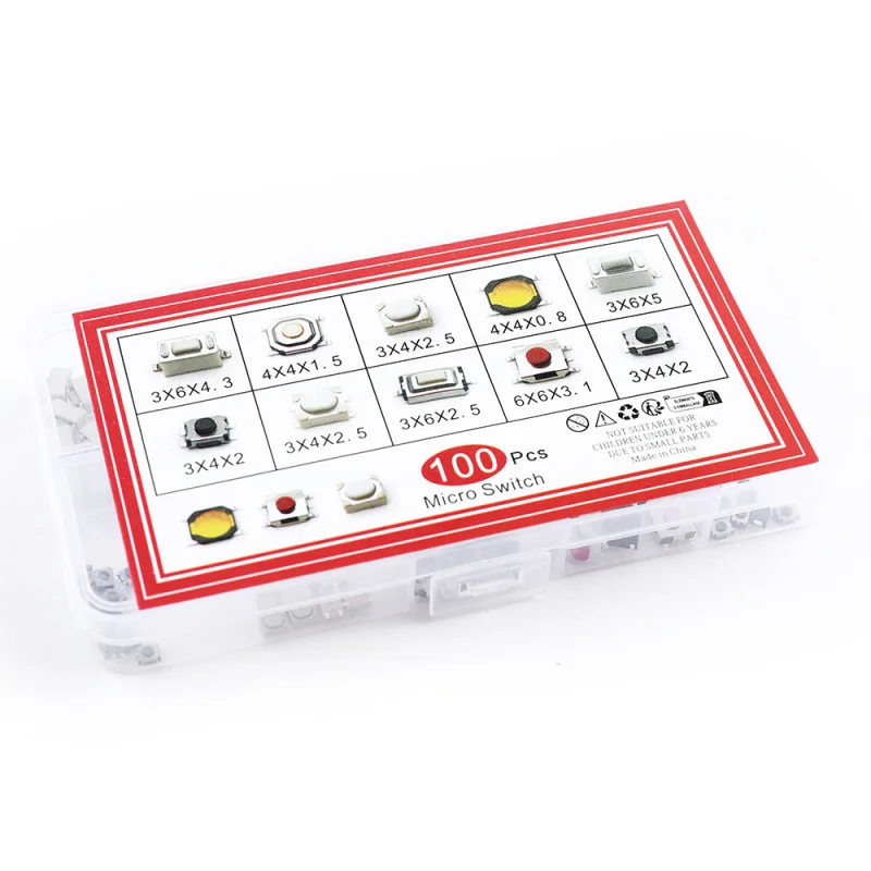 100 stuks tactiele schakelaars autoschakelaarknoppen 10 specificaties elk 10 stuks SMD-schakelaars 100 stuks