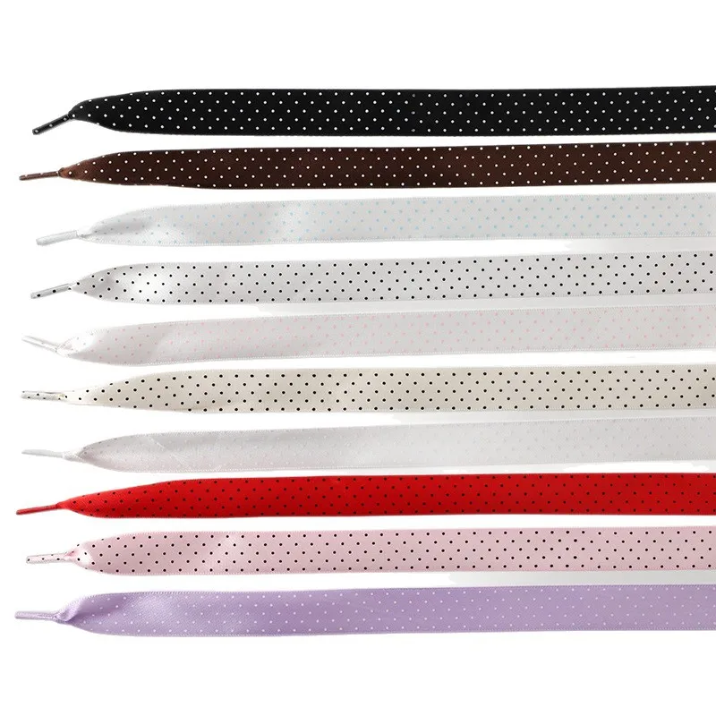 Cordones planos de cinta de seda con lunares y punteras termofijadas, cordones de repuesto para zapatos casuales y zapatillas blancas, 1 par