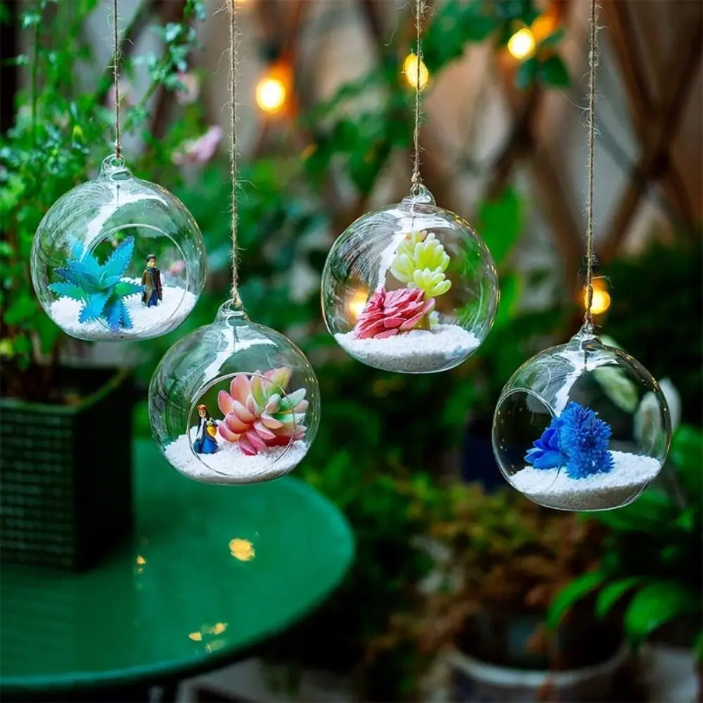 Transparent Hanging Glass Vases Ball Clear Hanging Tealight Holder Borosilicate Glass 6/8/10/12/15cm Glass Planter Home Decor